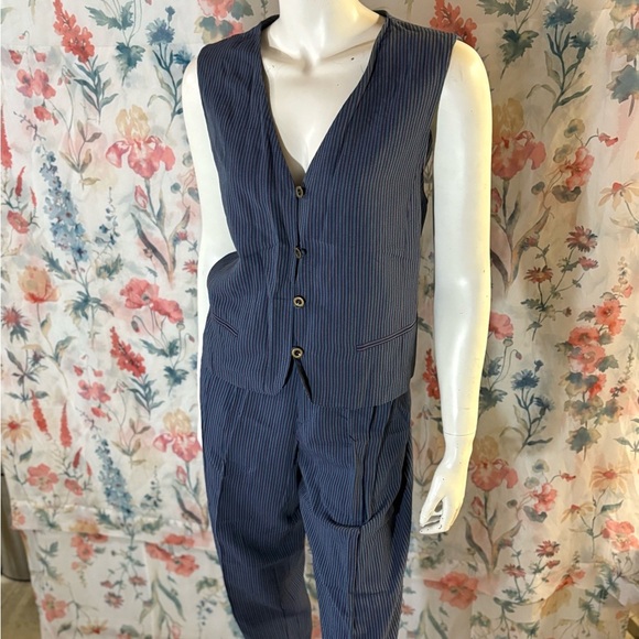 Vintage Lizsport Blue Relaxed Fit V-Neck Pantsuit - Picture 4 of 16